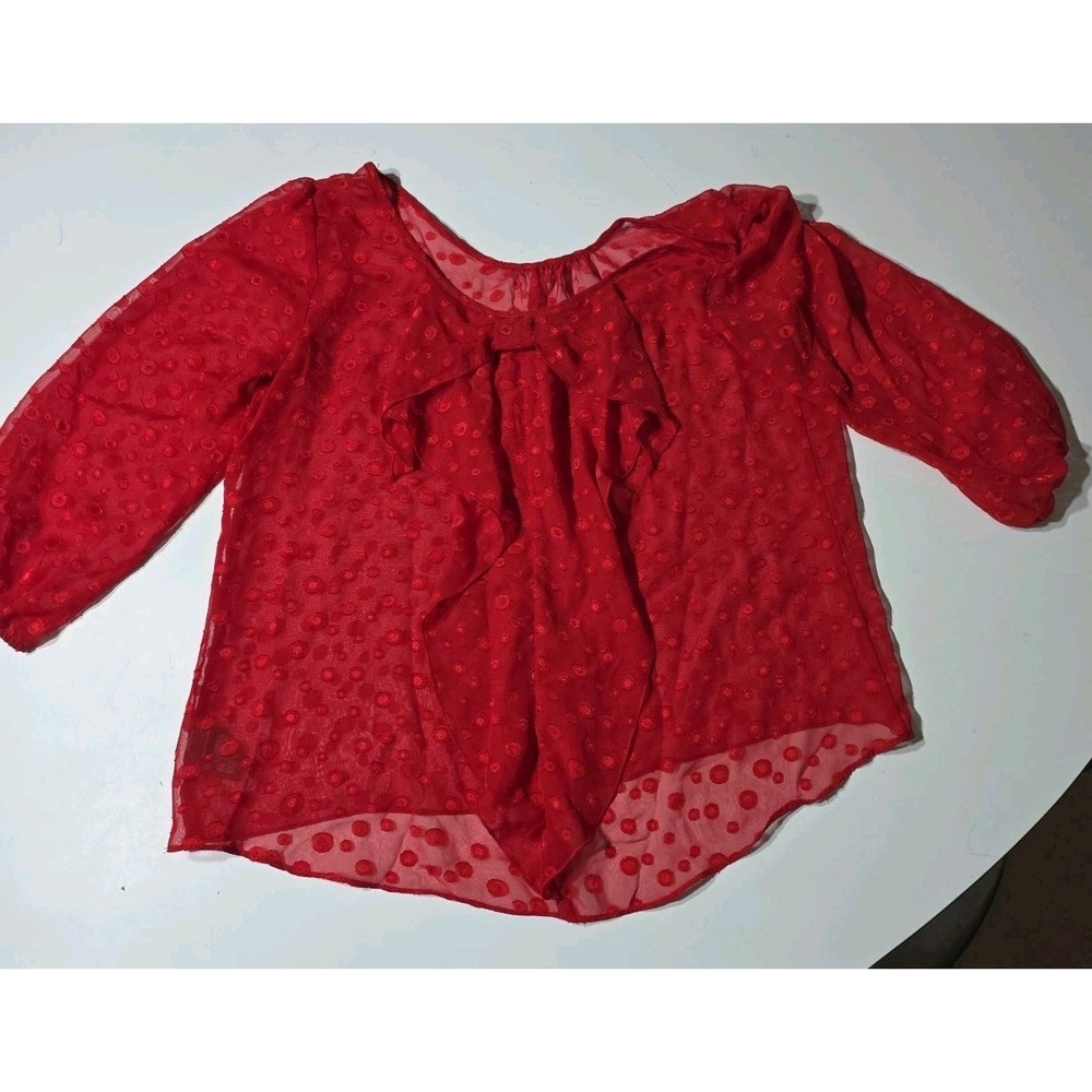 Vintage A. BYER Red‎ Sheer Career Blouse PUFF SLEEVE Size XL Valentines